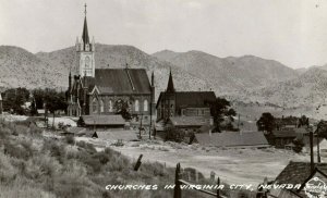 RPPC Frashers Churches in Virginia City, Nevada Vintage Postcard P120