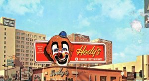 Vtg Postcard Hollywood California Hoody's Coffee Shop Restaurant Creepy Clown