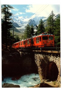 Electric Train, Bernina Railway, Bridge in Mountains, Switzerland