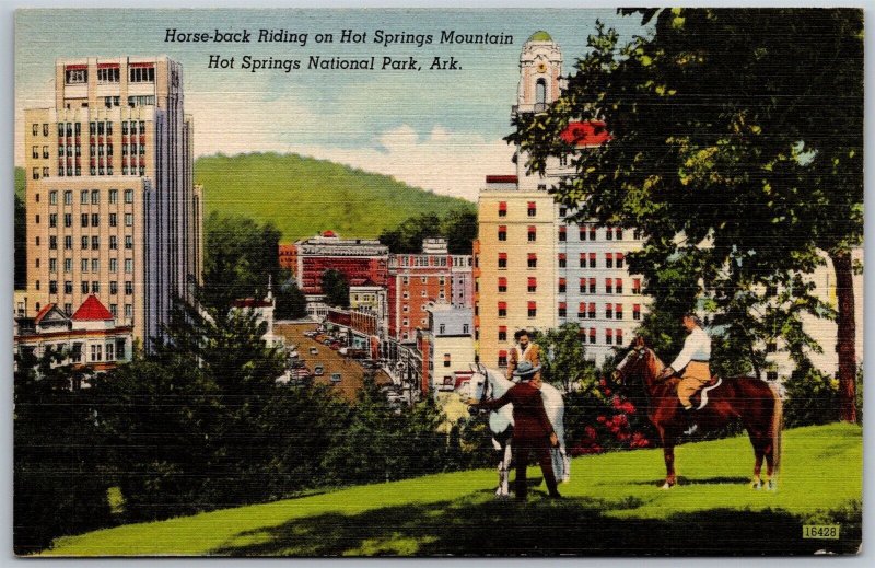 Vtg Arkansas AR Hot Springs National Park Horseback Riding 1940s Linen Postcard