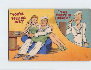 Postcard Love/Romance Greeting Card with Quote, Sailors Lovers Comic Art Print