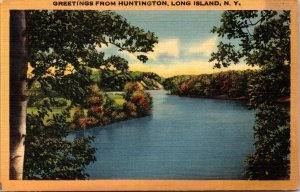 Postcard New York Long Island Greetings from Huntington Lake LINEN 1940s V120
