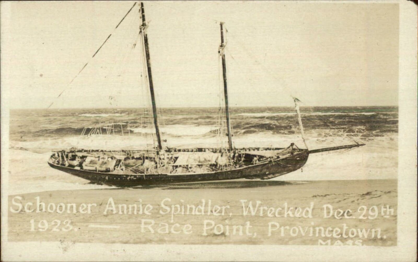 Provincetown Cape Cod MA Shipwreck Schooner Annie Spindler 1923 RPPC