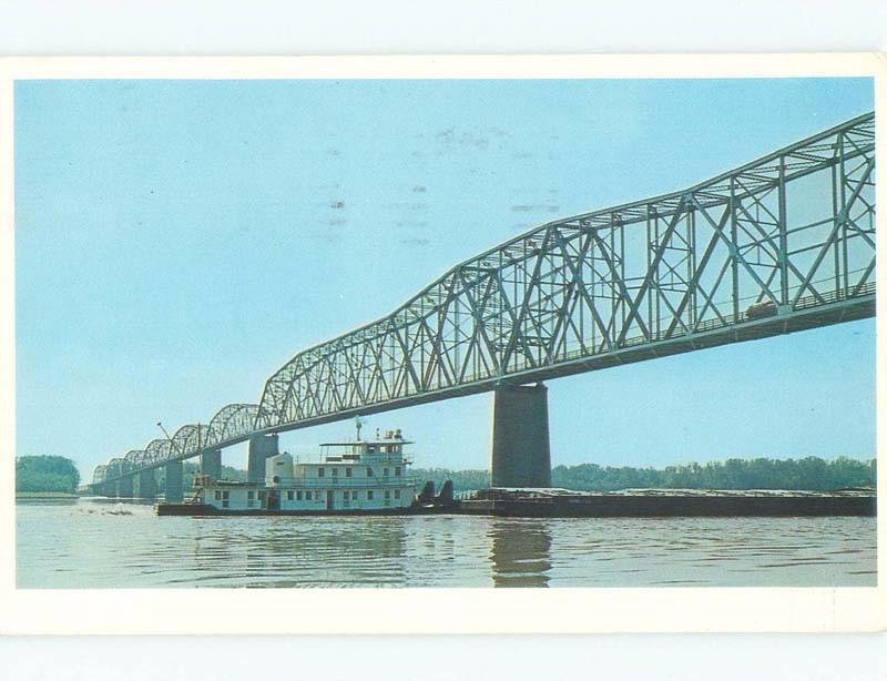Pre-1980 TOWBOAT BOAT UNDER MISSISSIPPI RIVER BRIDGE Cape Girardeau MO d4625