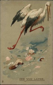 Tuck Series 2768 Stork After Wedding See You Later c1910 Vintage Postcard