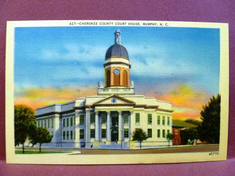 2 Postcards NC Murphy Cherokee County Court House at Night
