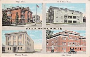 ROCK SPRINGS WY-HIGH SCHOOL-U P CLUB HOUSE-MASONIC-ELKS HOM MULTI IMAGE POSTCARD