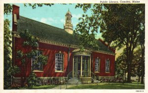 Vintage Postcard Public Library Colonial Architecture Building Camden Maine ME