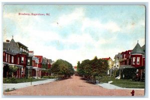 c1905 Broadway Street Trees Houses Hagerstown Maryland Vintage Antique Postcard 