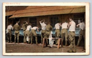 WWI Soldiers The Beauty Shop Barracks Grooming Postcard 1918 Spartanburg SC