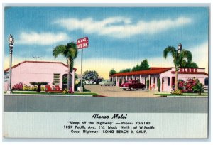 c1940 Alamo Motel Sleep Off Highway North Pacific Long Beach California Postcard