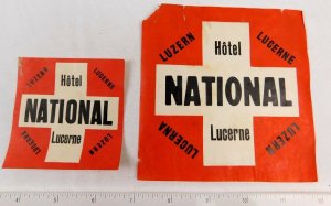 1920's-30's Hotel National Lucerne Lot of 2 Luggage Labels Vintage Originals E5