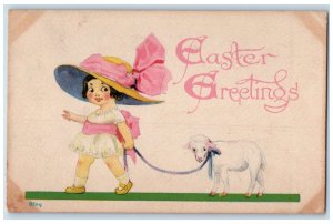 1917 Easter Greeting Girl Big Hat With Lamp Baltimore Maryland MD Postcard 