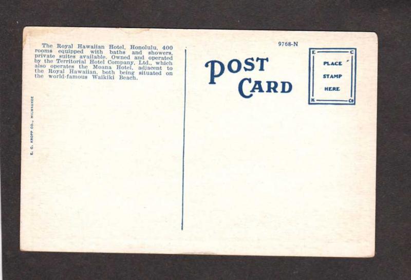 HI Hawaii Coral Pink Castle Royal Hawaiian Hotel Honolulu Waikiki Postcard