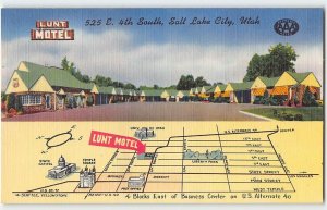 LUNT MOTEL Roadside SALT LAKE CITY Utah 1940s Linen Vintage Postcard