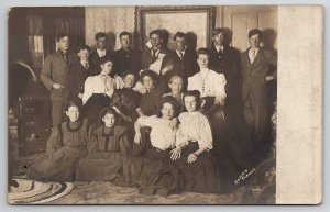 Decatur IL RPPC Young Ladies And Men In Parlor c1915 Herreid Photo Postcard A48