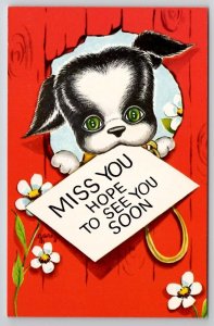 Adorable Puppy Dog Miss You Greeting Art By Gary  Postcard R24