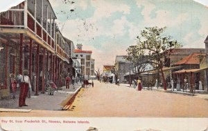 NASSAU BAHAMA ISLANDS~BAY STREET FROM FREDERICK ST~1908 PSMK POSTCARD *DAMAGED*