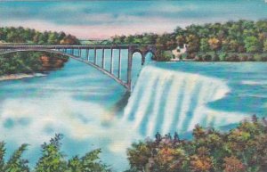 New York Niagara Falls American Falls And Rainbow Bridge From Luna Island Artvue