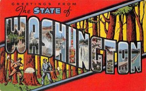 Greetings From Washington State Red Large Letter linen postcard