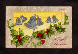 A Joyful Christmas Greetings Bells Holly Embossed Postcard