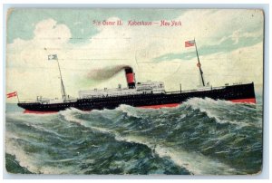 1909 S/S Oscar II Kobenhavn - New York Copenhagen Denmark Antique Postcard