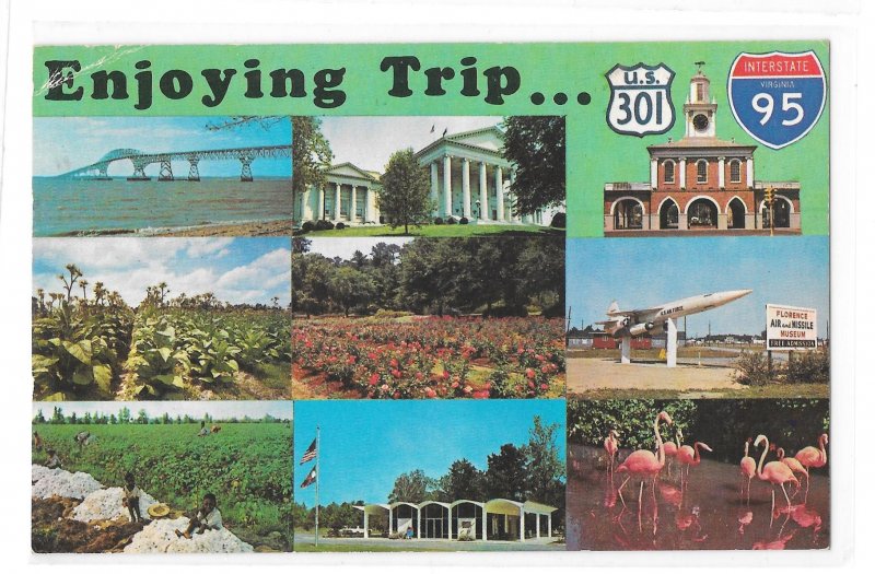 Highways Enjoying Trip US 301 and interstate Rte I-95 Vintage Multiview Postcard