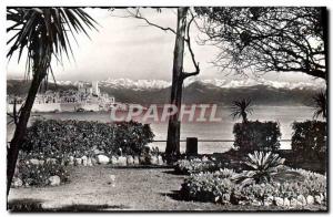 Modern Postcard Antibes Old Town In Foad The snowy Alps