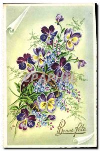 Old Postcard Bonne Fete Flowers