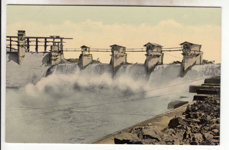 P1940  old postcard Gatun Dage earthen dam across the Chagres River in Panama,