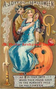 253681-Halloween, Unknown No 552a-1, Woman on JOL Holding Mirror Sees Man