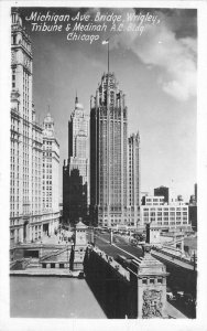 Chicago Illinois Wrigley Tribune Michigan Ave 1930s RPPC Photo Postcard 21-556