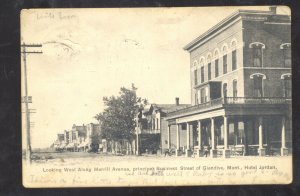 GLENDIVE MONTANA DOWNTOWN MORRILL STREET SCENE VINTAGE POSTCARD JORDAN HOTEL