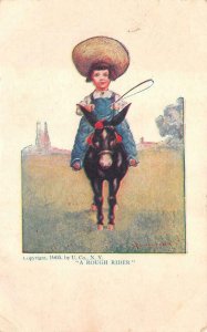 A ROUGH RIDER ARTIST SIGNED WALL FRESNO CALIFORNIA RFD CANCEL POSTCARD (c. 1908)