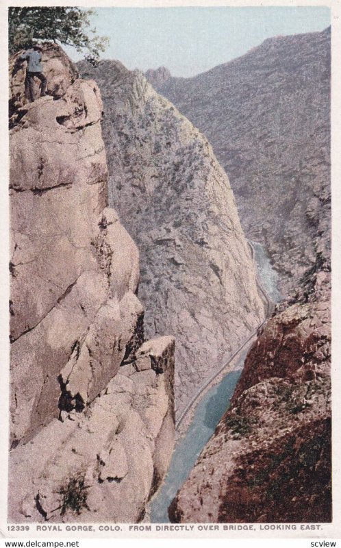 ROYAL GORGE, Colorado, 1900-1910s; From Directly Over Bridge, Looking West