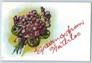 Waterloo Iowa IA Postcard Greetings Embossed Tied Flowers Leaves c1920s Antique