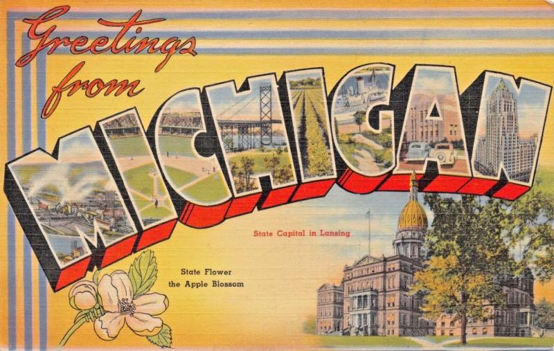 5 LARGE LETTER POSTCARDS 1940s WASHINGTON-COLORADO-IDAHO-MICHIGAN-MONTANA