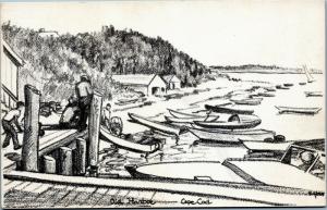 Old Harbor, Cape Cod Massachusetts drawing - artist E. Young