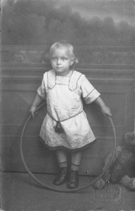 RPPC CHILD HULA HOOP & TEDDY BEAR AUSTRIA STUDIO REAL PHOTO POSTCARD (1918)