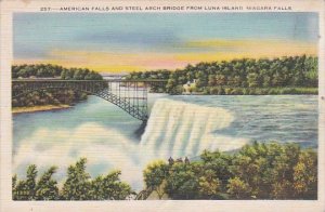 American Falls And Steel Arch Bridge From Luna Island Niagara Falls