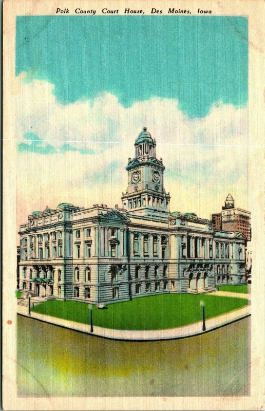 Polk County Courthouse Court House Des Moines Iowa IA UNP Linen Postcard Unused