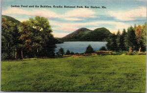 Jordon Pond &Bubbles, Acadia National Park, Bar Harbor Maine Linen Postcard I16