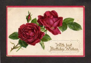 With Best Birthday Wishes Roses Rose Embossed Postcard Greetings Made Germany