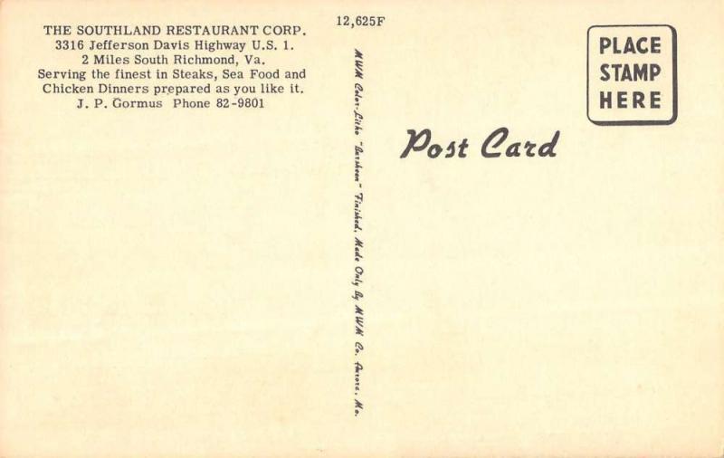 Richmond Virginia Southland Restaurant Multiview Antique Postcard K29105