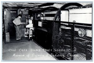 Chicago IL Postcard RPPC Photo Coal Cars Dump Their Load Museum Science Industry