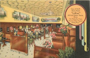 1940s Peoria Illinois Le Kas Restaurant Interior occupation MWM Postcard 26-631