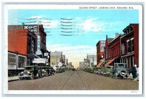 1931 Second Street Looking East Classic Cars Exterior Ashland Wisconsin Postcard