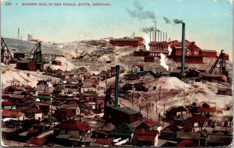 Vtg 1907 Richest Hill in the World Mining Operations Butte Montana MT Postcard