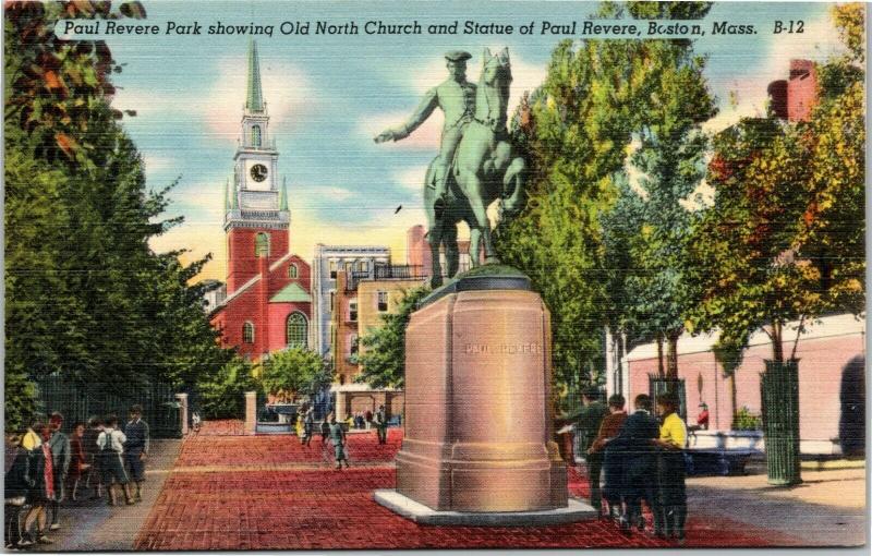 Paul Revere Park with Old North Church and statue Boston Massachusetts