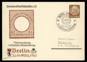 Germany 1940 Berlin RdP Reichsbund Philatelisten Stationery Lg Eagle Card 90815